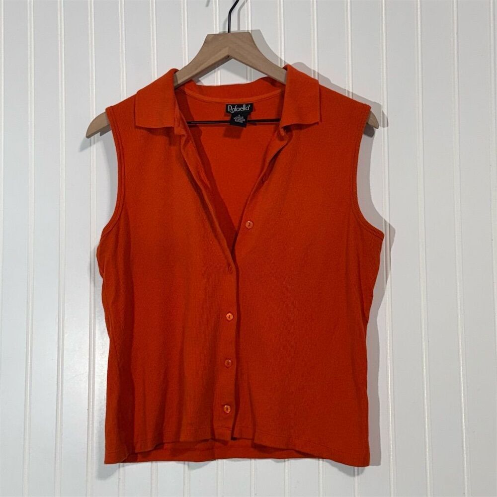 Rafaella Sleeveless Knit‎ Button Front Top Women’s L Orange Collared Y2K Retro